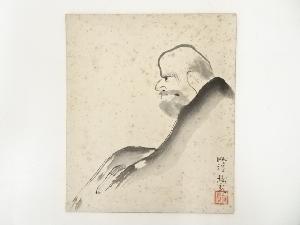 丘球学筆　達磨　肉筆色紙